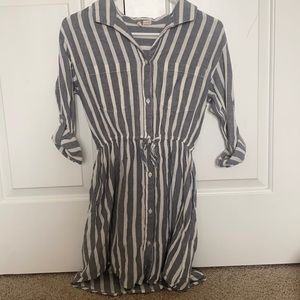 White and grey striped long sleeve dress
